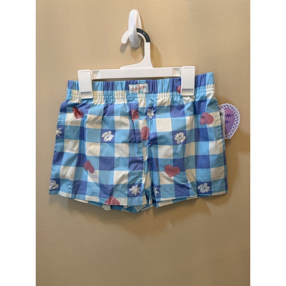 New Disney Girls' Princess Blue & White Checked Woven Pajama Shorts Size M NWT